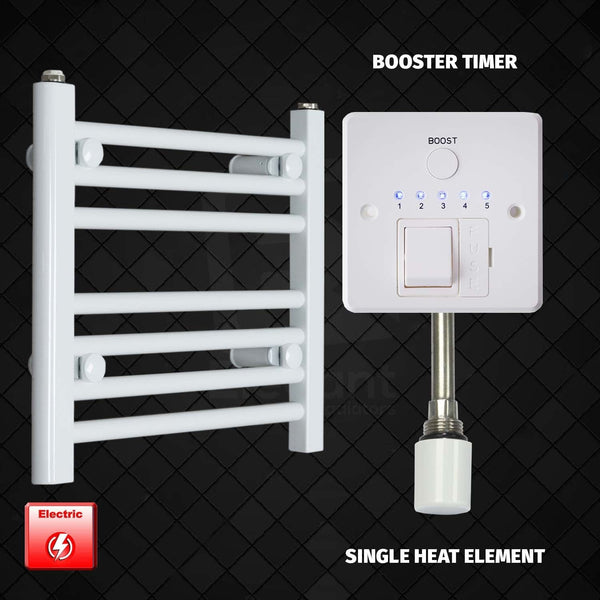 Single Heat Element + Booster Timer 400 x 400 Flat White Pre-Filled Electric Heated Towel Rail