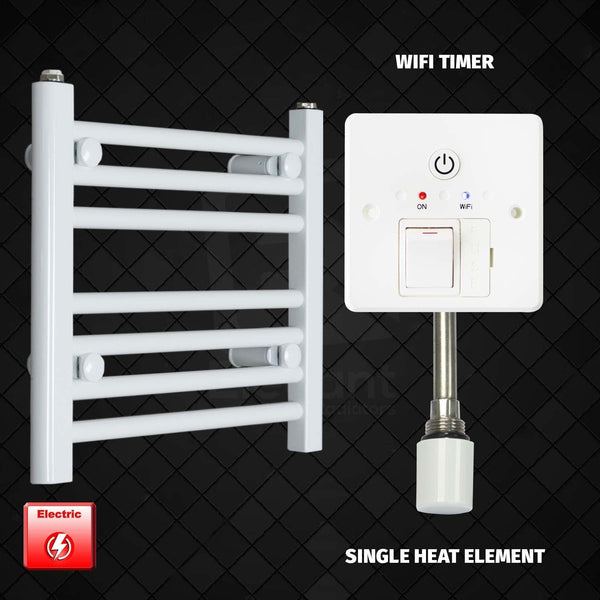 Single Heat Element + Wifi Timer 400 x 400 Flat White Pre-Filled Electric Heated Towel Rail