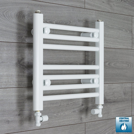 With Straight Valve 400 x 400mm High Flat White Heated Towel Rail Radiator HTR