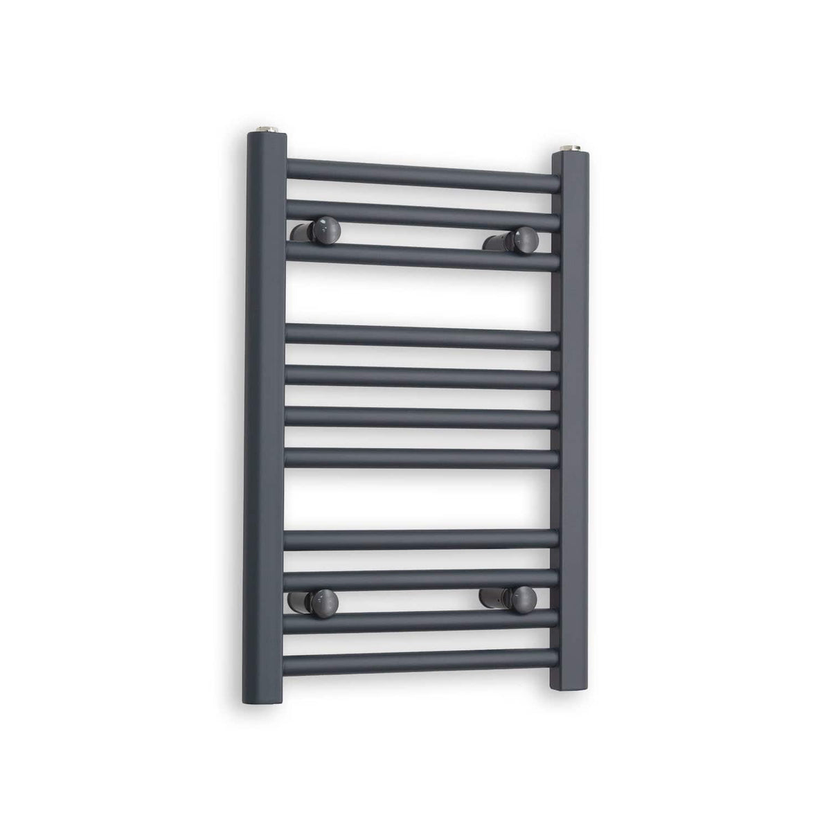 Matt Black Heated Towel Rail Dimensions - 550mm Pipe Centre, 600mm Overall Width