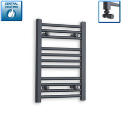 With Angled Valve 400 x 600 Flat Anthracite Sand Grey Heated Towel Radiator