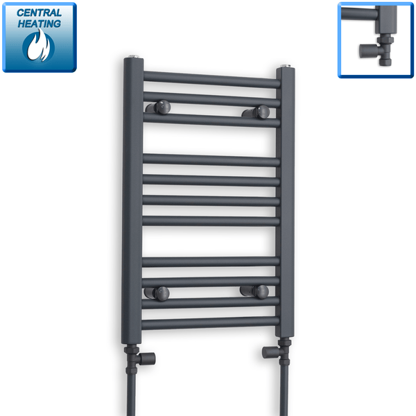 With Straight Valve 400 x 600 Flat Anthracite Sand Grey Heated Towel Radiator