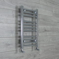 With Angled Valve 400 x 600 Flat Chrome Heated Towel Rail Radiator HTR