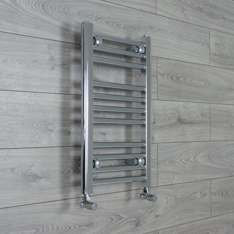 With Angled Valve 400 x 600 Flat Chrome Heated Towel Rail Radiator HTR
