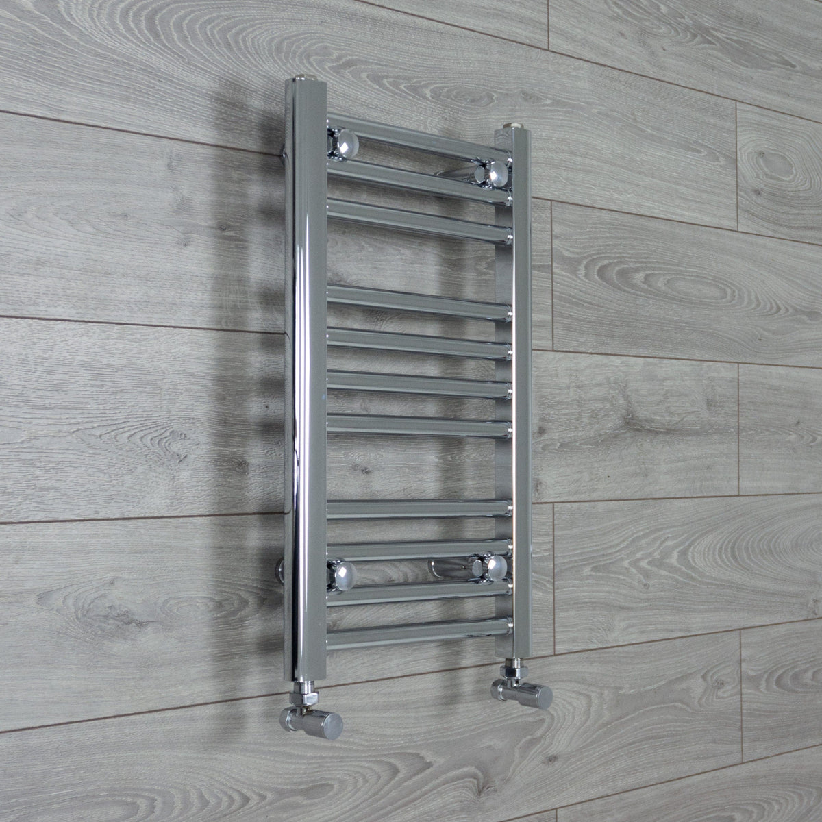 With Angled Valve 400 x 600 Flat Chrome Heated Towel Rail Radiator HTR