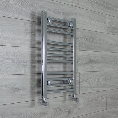 With Angled Valve 400 x 600 Flat Chrome Heated Towel Rail Radiator HTR