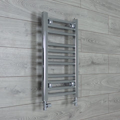 With Straight Valve 400 x 600 Flat Chrome Heated Towel Rail Radiator HTR