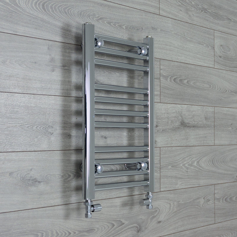 With Straight Valve 400 x 600 Flat Chrome Heated Towel Rail Radiator HTR