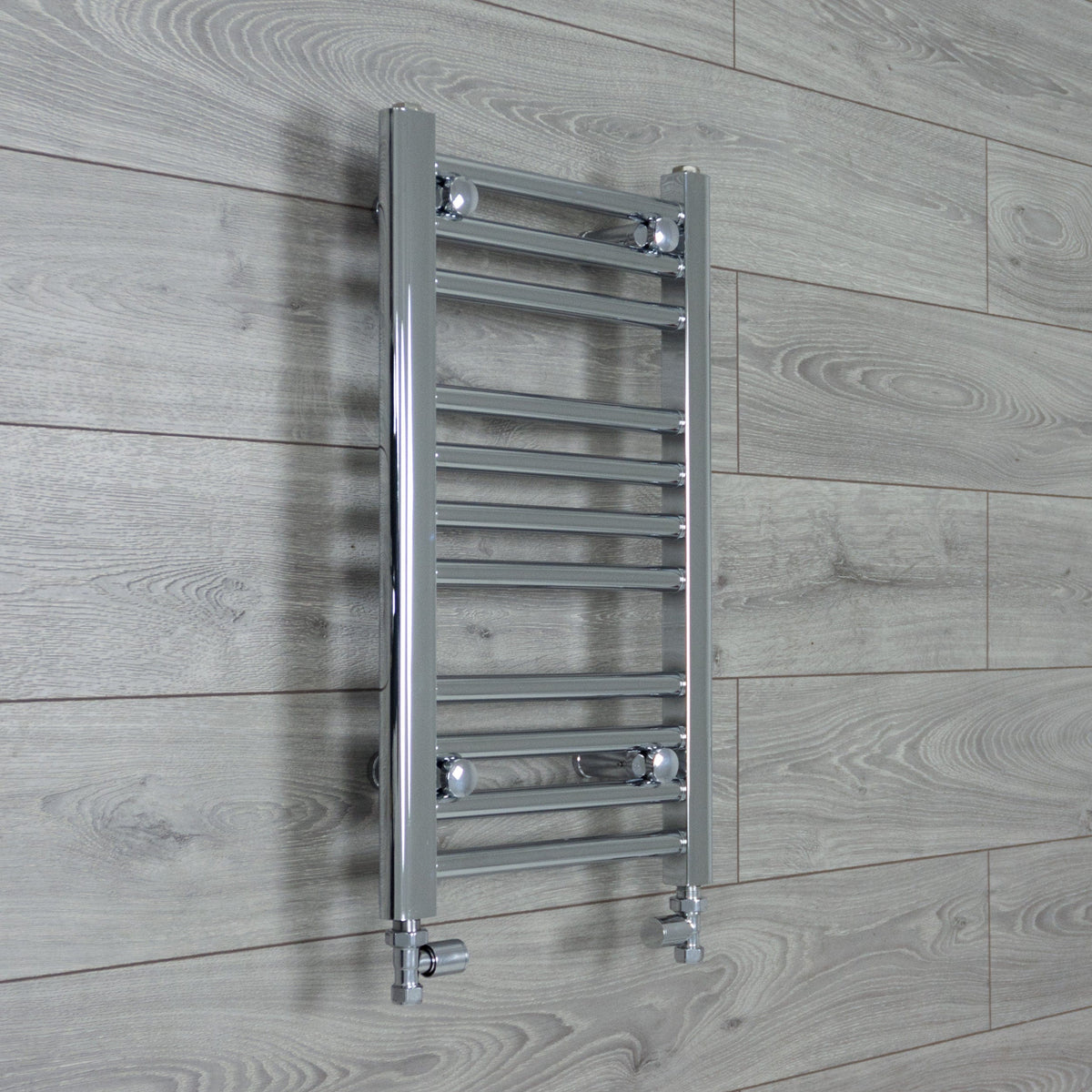 With Straight Valve 400 x 600 Flat Chrome Heated Towel Rail Radiator HTR