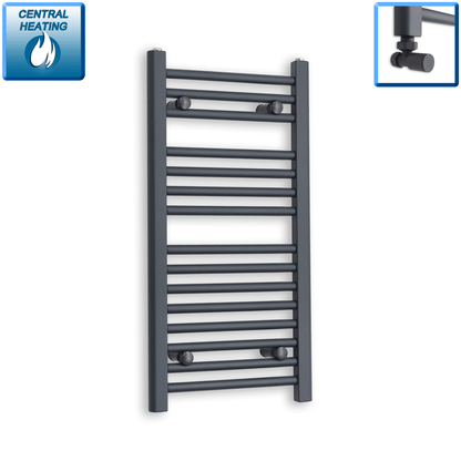 With Angled Valve 400 x 800 Flat Anthracite Sand Grey Towel Rail Radiator HTR