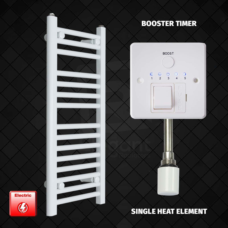 Single Heat Element + Booster Timer 400 x 800 Flat White Pre-Filled Electric Towel Radiator