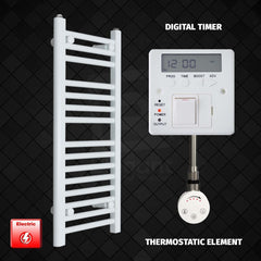 Thermostatic Element + Digital Timer 400 x 800 Flat White Pre-Filled Electric Towel Radiator