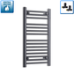 With Straight Valve 400 x 800mm High Flat Black Heated Towel Rail Radiator HTR