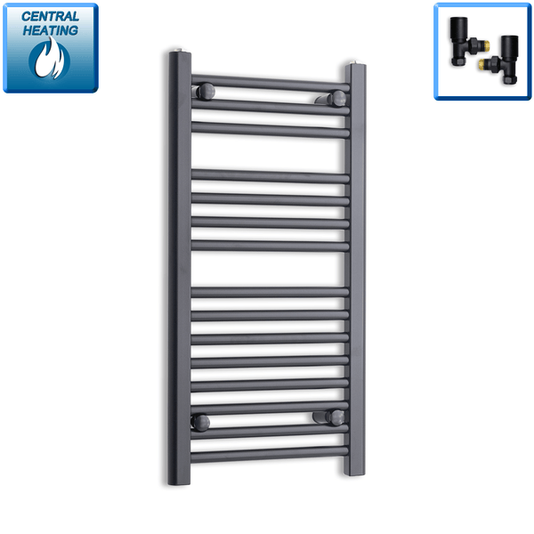 With Angled Valve 400 x 800mm High Flat Black Heated Towel Rail Radiator HTR
