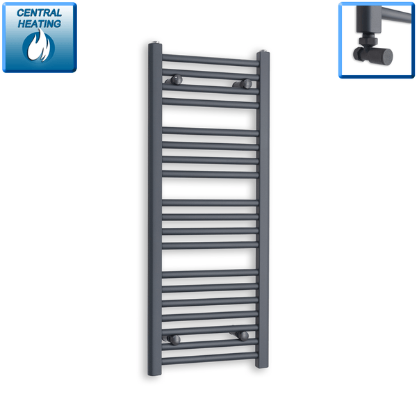 With Angled Valve 400mm Wide 1000mm High Flat Black Heated Towel Rail Radiator