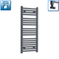 With Angled Valve 400mm Wide 1000mm High Flat Black Heated Towel Rail Radiator