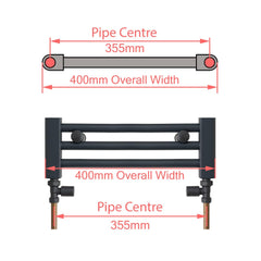 400mm Wide 1000mm High Flat Black Heated Towel Rail Radiator