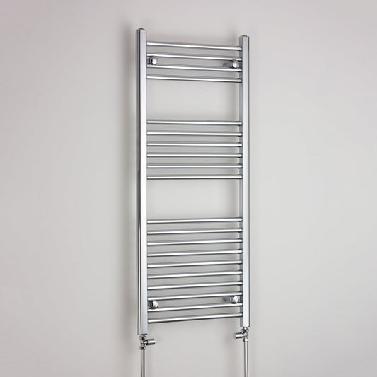 With Straight Valve 400mm Wide 1200mm High Curved Chrome Heated Towel Rail