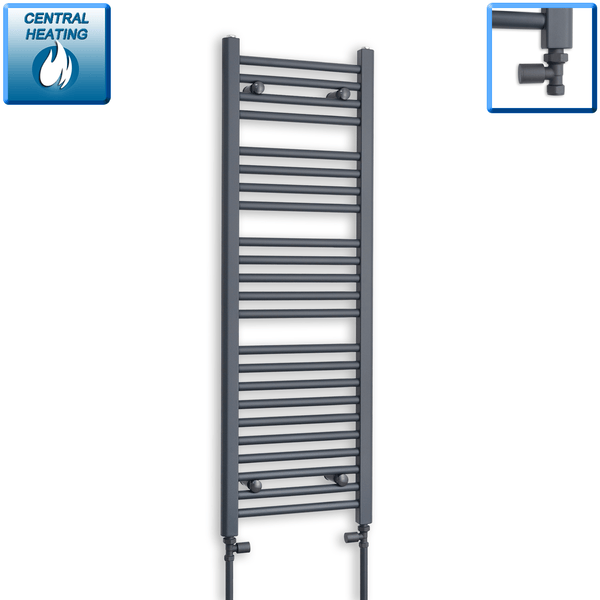 With Straight Valve 400mm Wide 1200mm High Flat Anthracite Heated Towel Rail