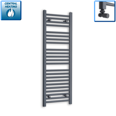 With Angled Valve 400mm Wide 1200mm High Flat Anthracite Heated Towel Rail
