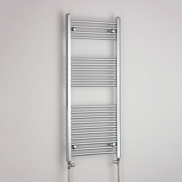 With Straight Valve 400mm Wide 1200mm High Flat Chrome Heated Towel Rail HTR