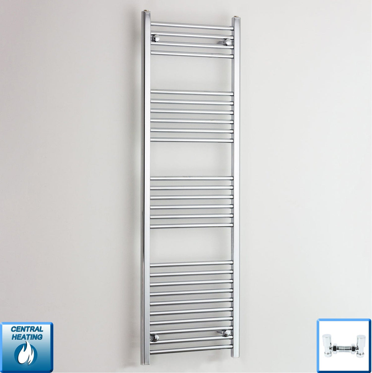 With Angled Valve 400mm Wide 1600mm High Curved Chrome Heated Towel Rail HTR