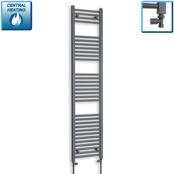 With Straight Valve 400mm Wide 1800mm High Flat Anthracite Heated Towel Rail