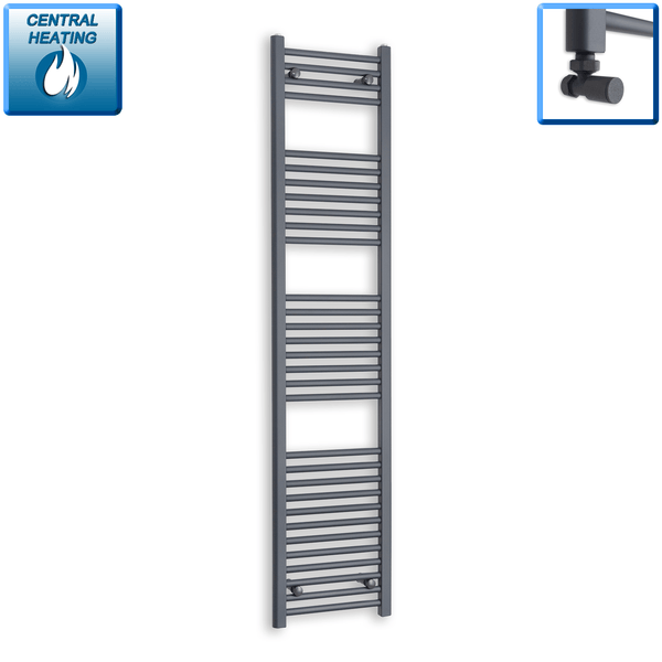 With Angled Valve 400mm Wide 1800mm High Flat Anthracite Heated Towel Rail