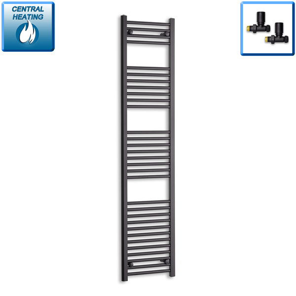 With Straight Valve 400mm Wide 1800mm High Flat Black Heated Towel Rail Radiator