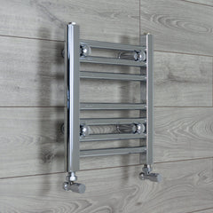 With Angled Valve 400mm Wide 400mm High Flat Chrome Towel Rail Radiator HTR