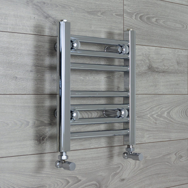 With Angled Valve 400mm Wide 400mm High Flat Chrome Towel Rail Radiator HTR