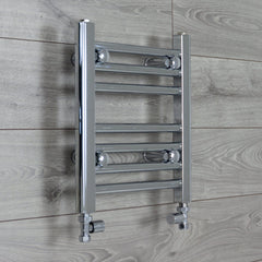 With Straight Valve 400mm Wide 400mm High Flat Chrome Towel Rail Radiator HTR