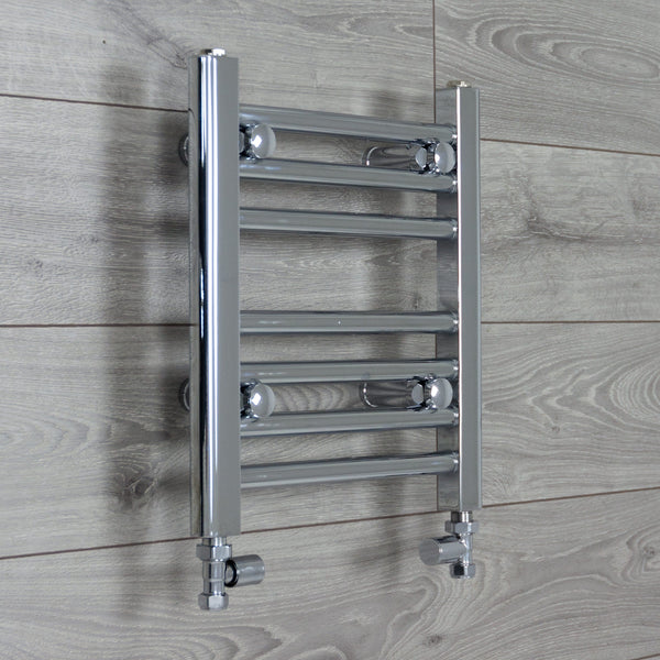 With Straight Valve 400mm Wide 400mm High Flat Chrome Towel Rail Radiator HTR