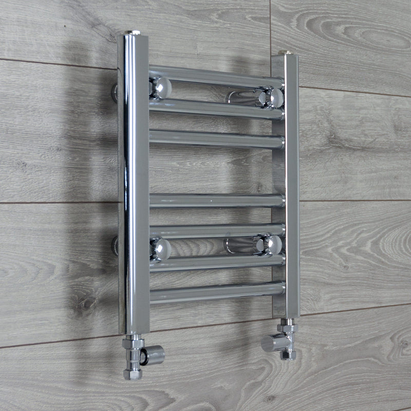 With Straight Valve 400mm Wide 400mm High Flat Chrome Towel Rail Radiator HTR