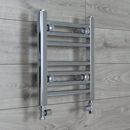 With Straight Valve 400mm Wide 400mm High Flat Chrome Towel Rail Radiator HTR