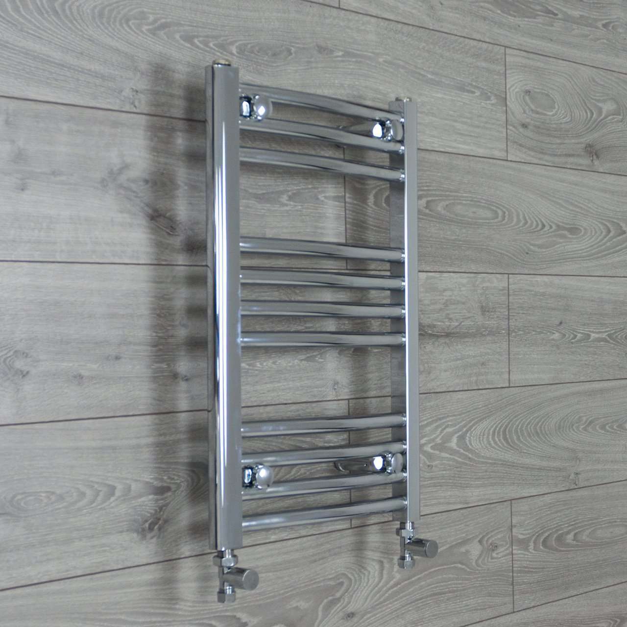 With Straight Valve 400mm Wide 600mm High Curved Chrome Heated Towel Rail