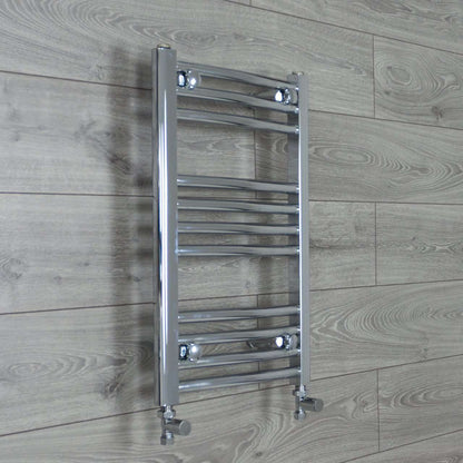 With Straight Valve 400mm Wide 600mm High Curved Chrome Heated Towel Rail