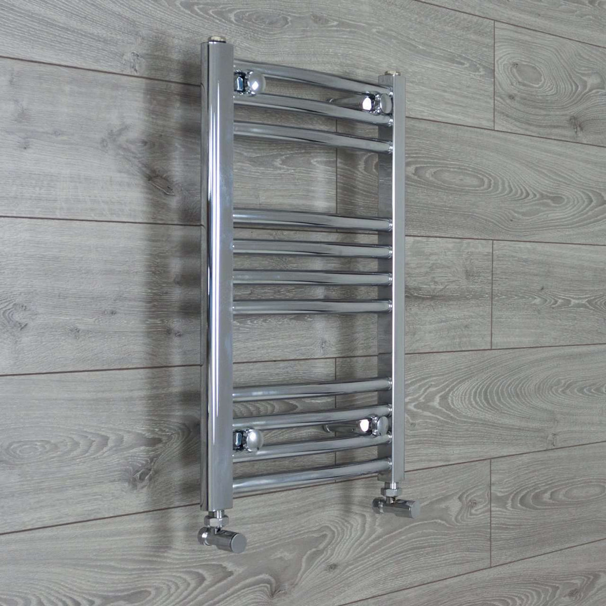 With Angled Valve 400mm Wide 600mm High Curved Chrome Heated Towel Rail