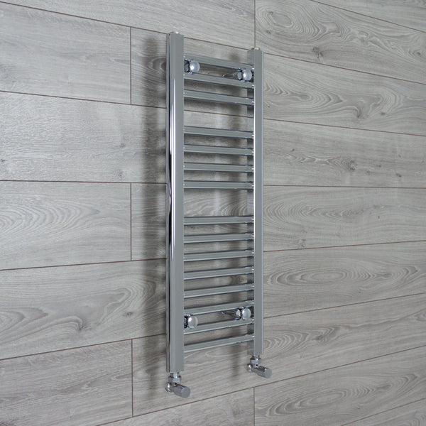 With Angled Valve 400mm Wide 800mm High Flat Chrome Heated Towel Radiator HTR