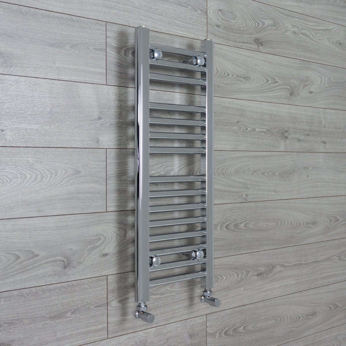 With Angled Valve 400mm Wide 800mm High Flat Chrome Heated Towel Radiator HTR