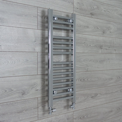 With Straight Valve 400mm Wide 800mm High Flat Chrome Heated Towel Radiator HTR