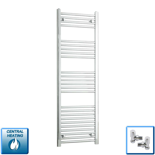 With Angled Valves 400mm Width x 1400mm Height Heated Flat Chrome Towel Rail