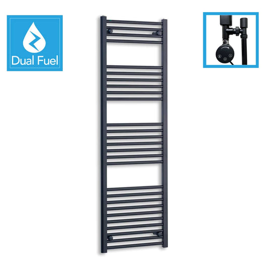 450 x 1600 Dual Fuel Flat Black Heated Towel Rail