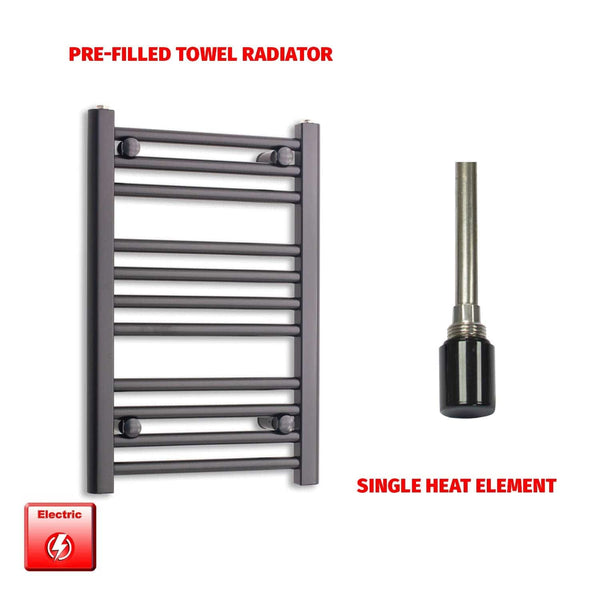 Single Heat 450 x 600 Black Pre-Filled Electric Heated Towel Rail