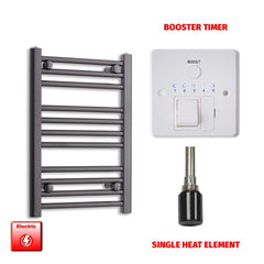 Single Heat Element + Booster Timer 450 x 600 Black Pre-Filled Electric Heated Towel Rail