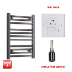 Single Heat Element + Wifi Timer 450 x 600 Black Pre-Filled Electric Heated Towel Rail