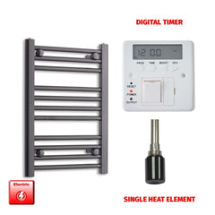 Single Heat Element + Digital Timer 450 x 600 Black Pre-Filled Electric Heated Towel Rail
