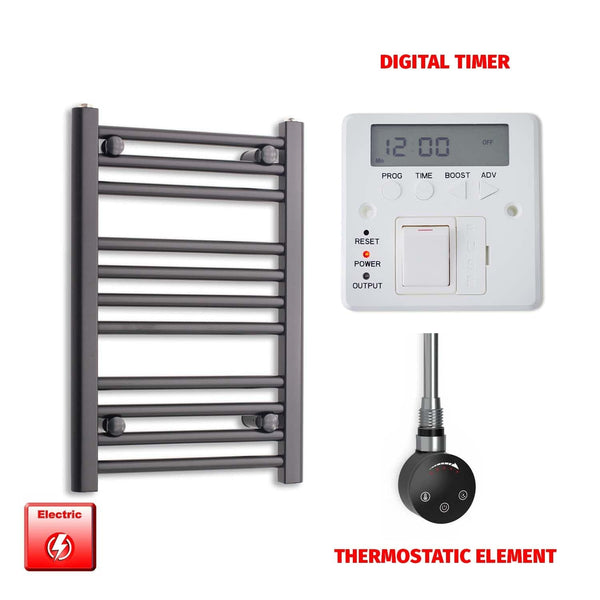 Thermostatic Element + Digital Timer 450 x 600 Black Pre-Filled Electric Heated Towel Rail