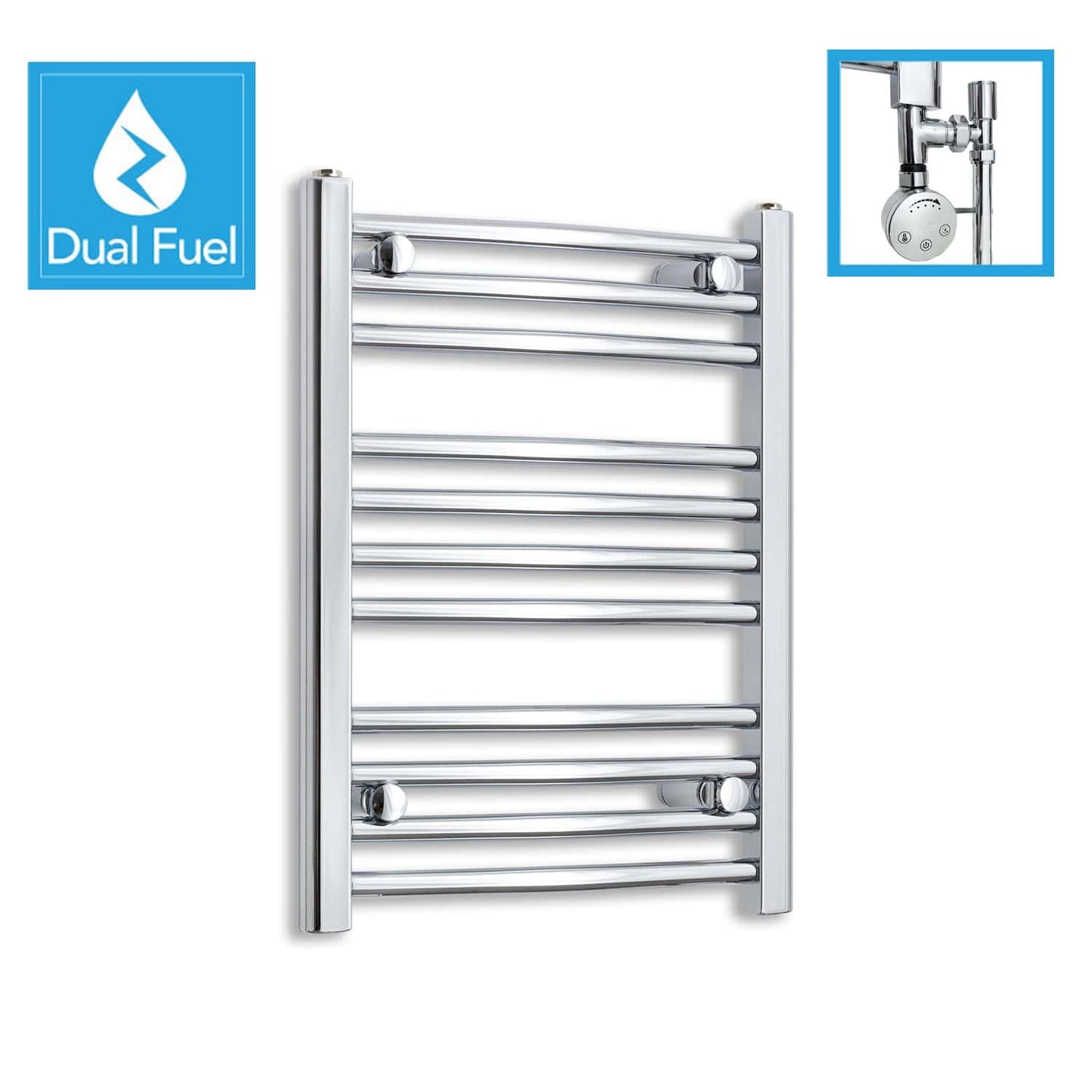450 x 600 Chrome Dual Fuel Flat Heated Towel Rail