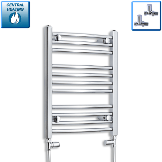 With Straight Valve 450 x 600mm High Flat Chrome Heated Towel Rail HTR